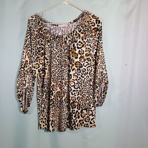 Women’s Leopard Print Tunic Top – 3/4 Sleeve Animal Print Blouse